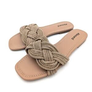 Abound Imani Flat Sandals Rhinestone Slip-On Women's Tan Mocha Size US7.5